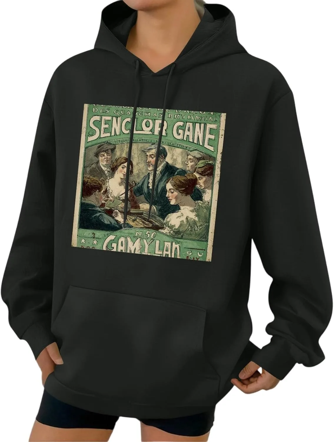 

FQZWONG худи для женщин, осенний тренд, ретро принт, легкий, с длинными рукавами и карманами