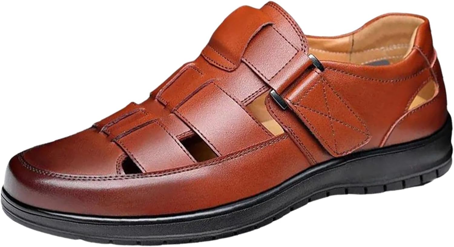 

Мужские летние деловые кожаные сандалии с широкой колодкой, на легкой подошве, для прогулок, сандалии Fisherman, офисные, дышащие, оксфорды Generic, коричневый