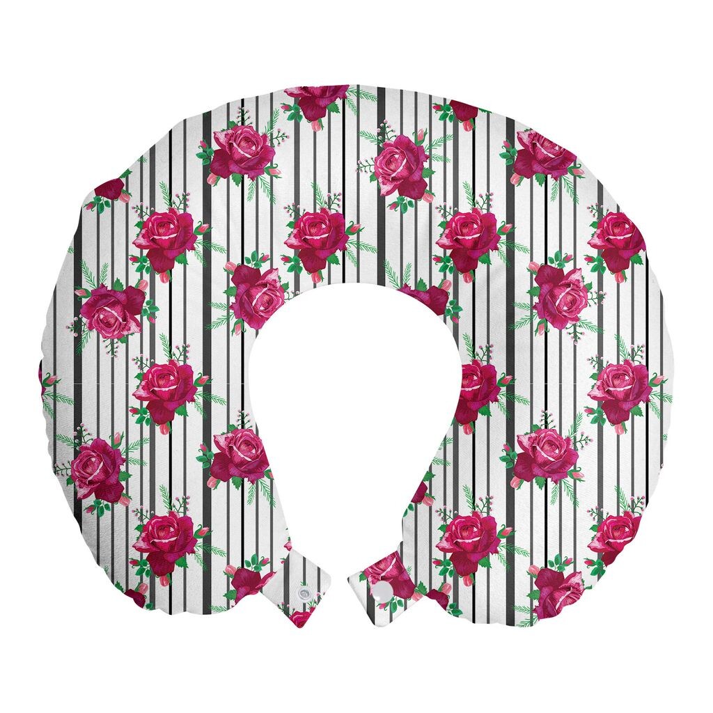 

ABAKUHAUS Roses Дорожная подушка для шеи, Букет цветов с бутонами на полосках, Пенопластовые дорожные принадлежности для самолета и автомобиля, 30x30 см, Разноцветные