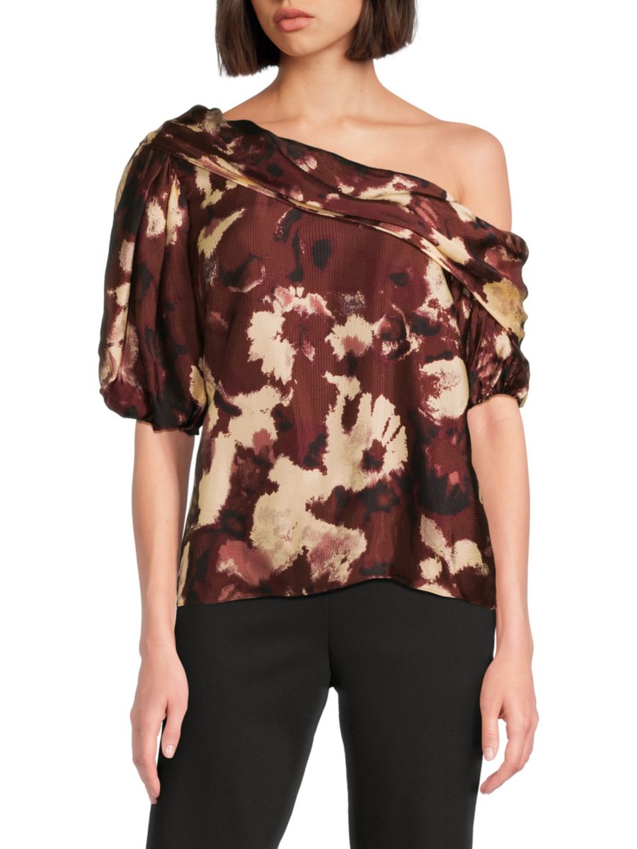 

Топ на одно плечо с принтом Satin Georgia Tanya Taylor, цвет Burgundy Multi