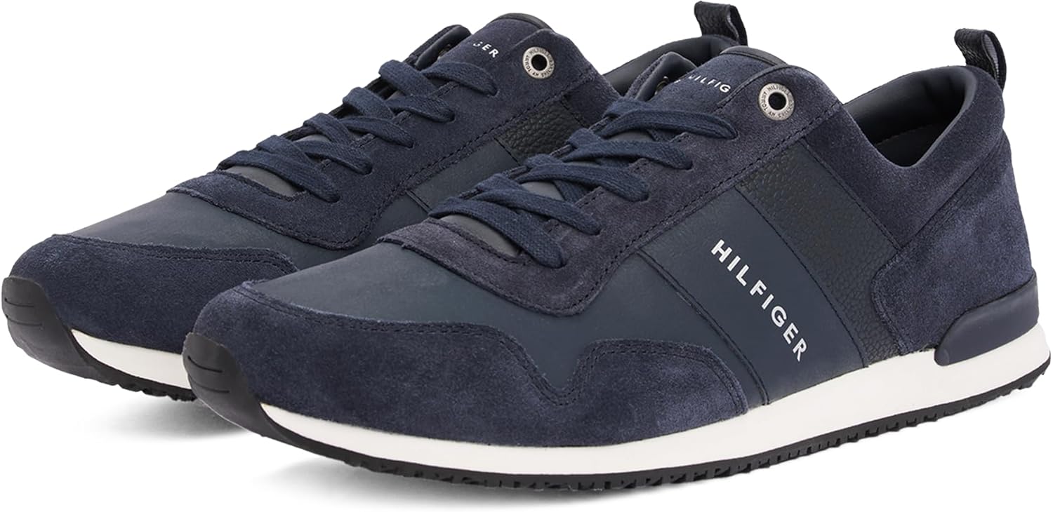 Мужские культовые низкие кроссовки Tommy Hilfiger из микса кожи и замши, Blue Midnight — фото 3