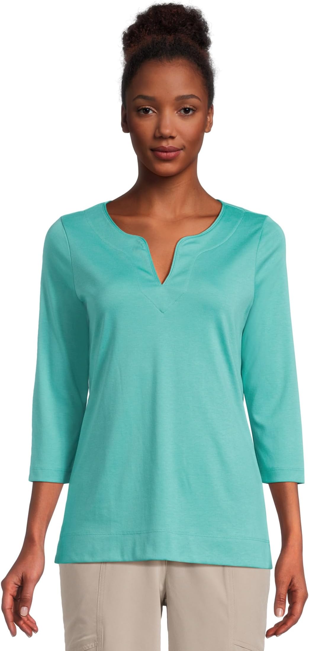 

Топ L.L.Bean Pima Tops Split-Neck Tunic 3/4 Sleeve, цвет Glacier Teal