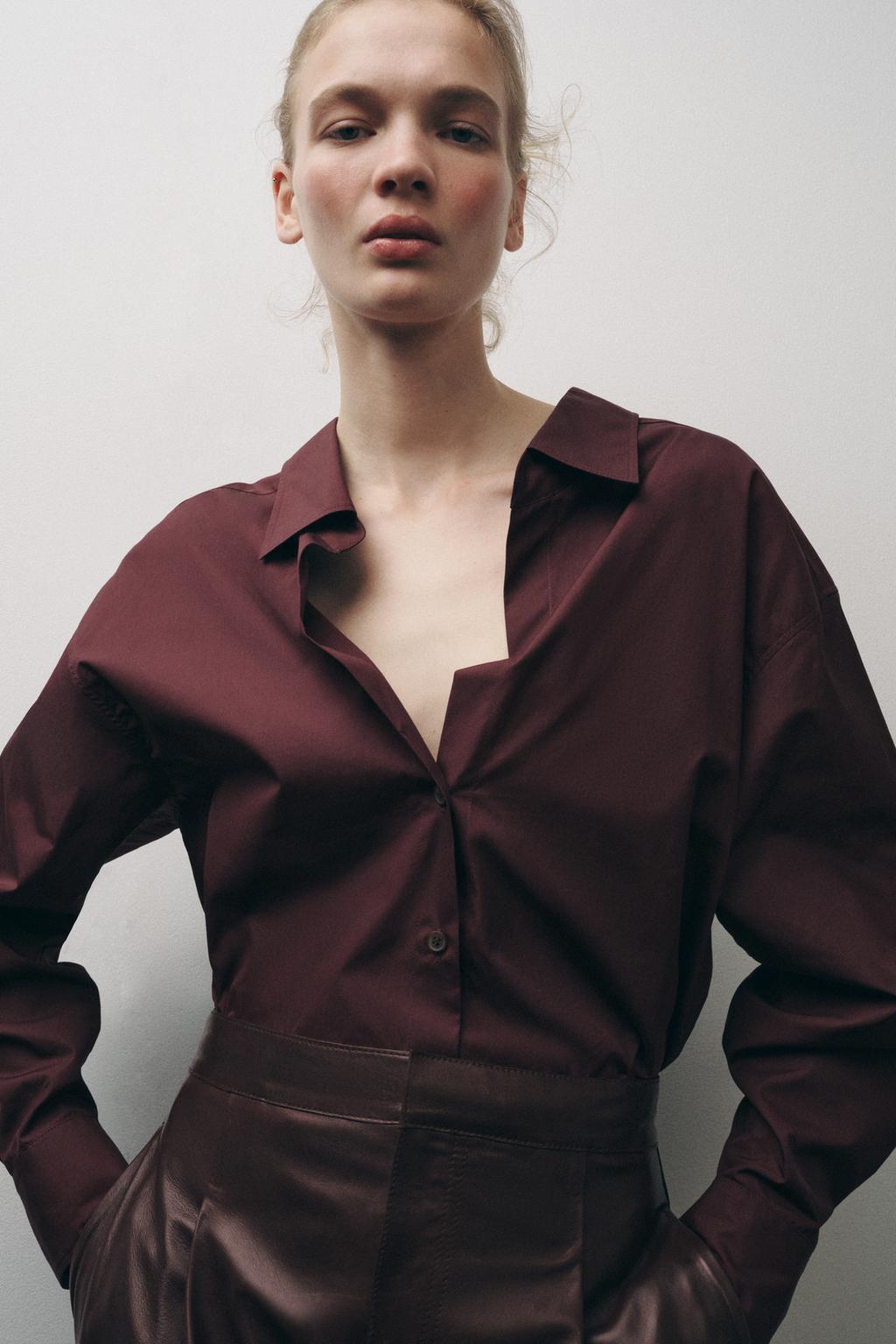 

Поплиновая рубашка ZARA, бордовый