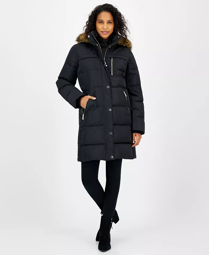 

Женская утепленная куртка с капюшоном и отделкой из искусственного меха Michael Kors, зеленый