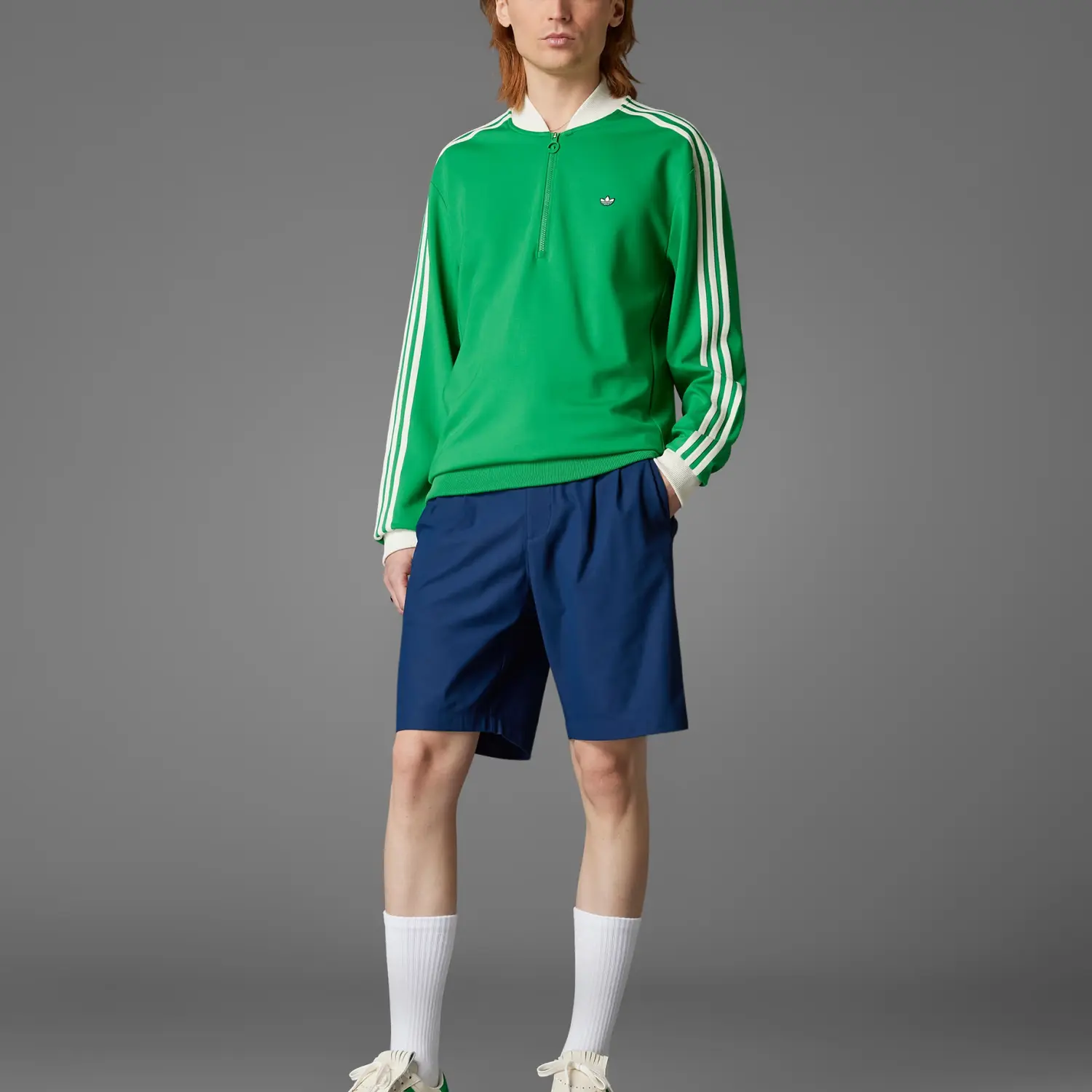 Свитшот с молнией на четверть 3 Stripes Adidas Originals, зеленый — фото 3