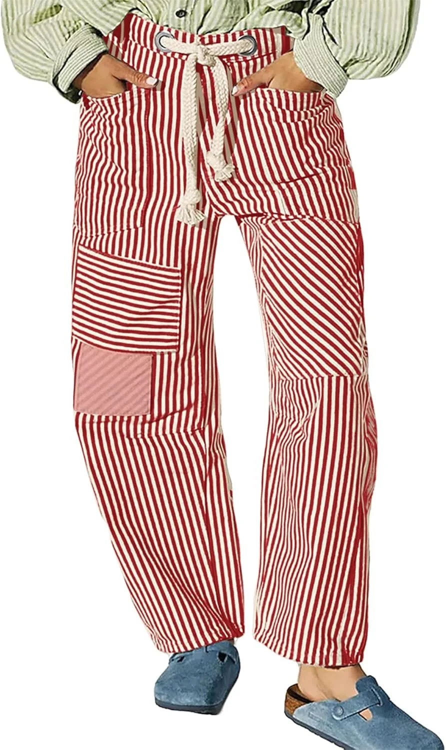 

Женские джинсы Y2K в полоску с широкими штанинами и эластичным поясом на шнурке MBZJSDKHLK