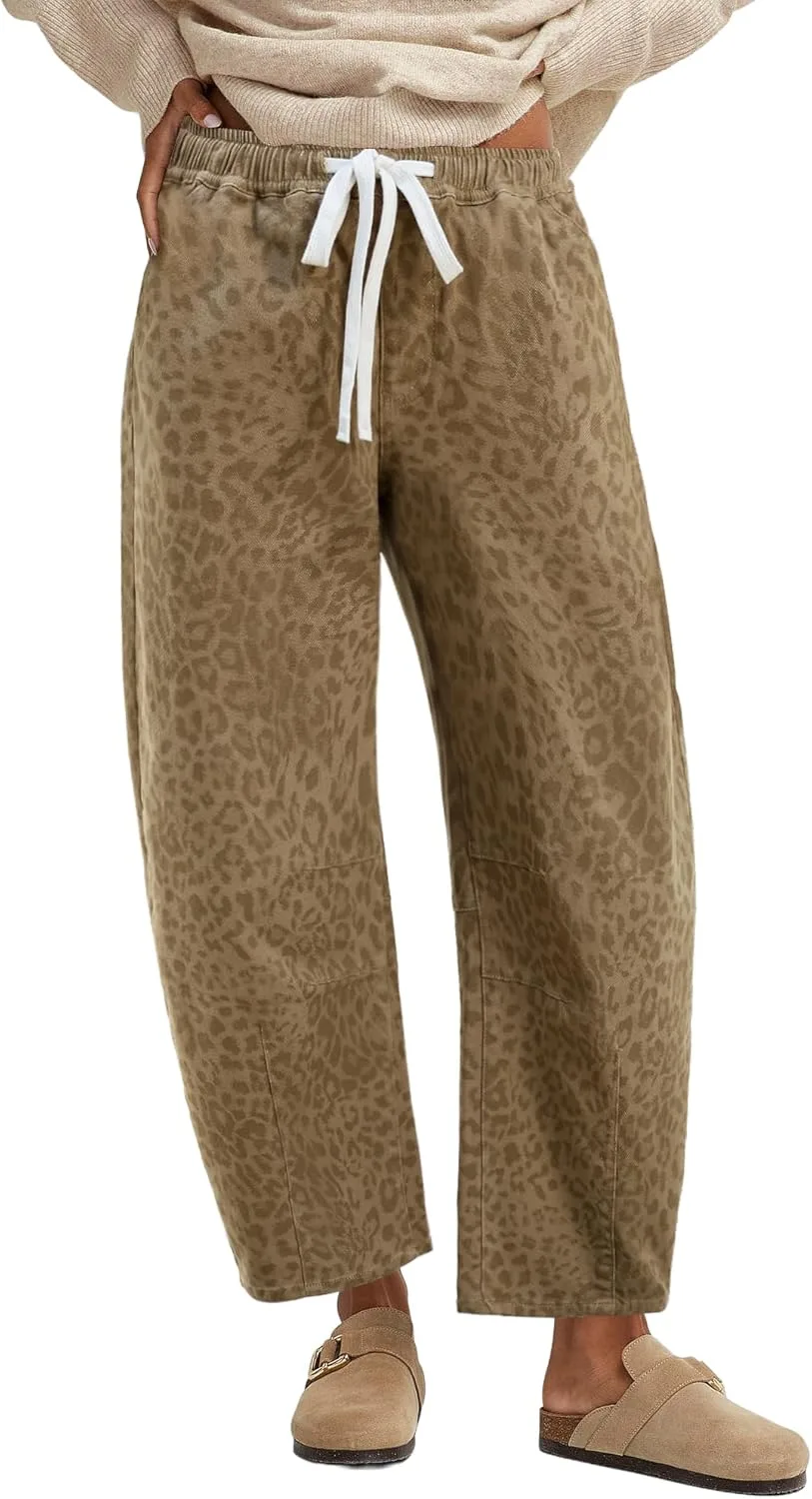 

GRAPENT Barrel Jeans для женщин, высокие на талии, широкие укороченные, с леопардовым принтом