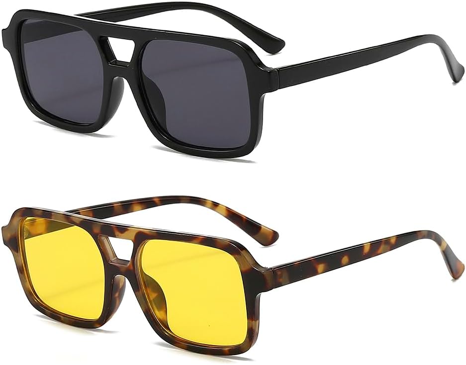 

Ретро-солнцезащитные очки-авиаторы для женщин и мужчин. Модные прямоугольные солнцезащитные очки с тонировкой. Винтажные очки в стиле 70-х Laurinny, Black/Grey+tortoise/Yellow