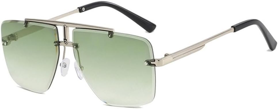 

MUTYNE Модные мужские солнцезащитные очки без оправы для женщин, двойная перемычка, металлическая оправа, солнцезащитные очки для вождения, защита от УФ-излучения UV400, Silver Green