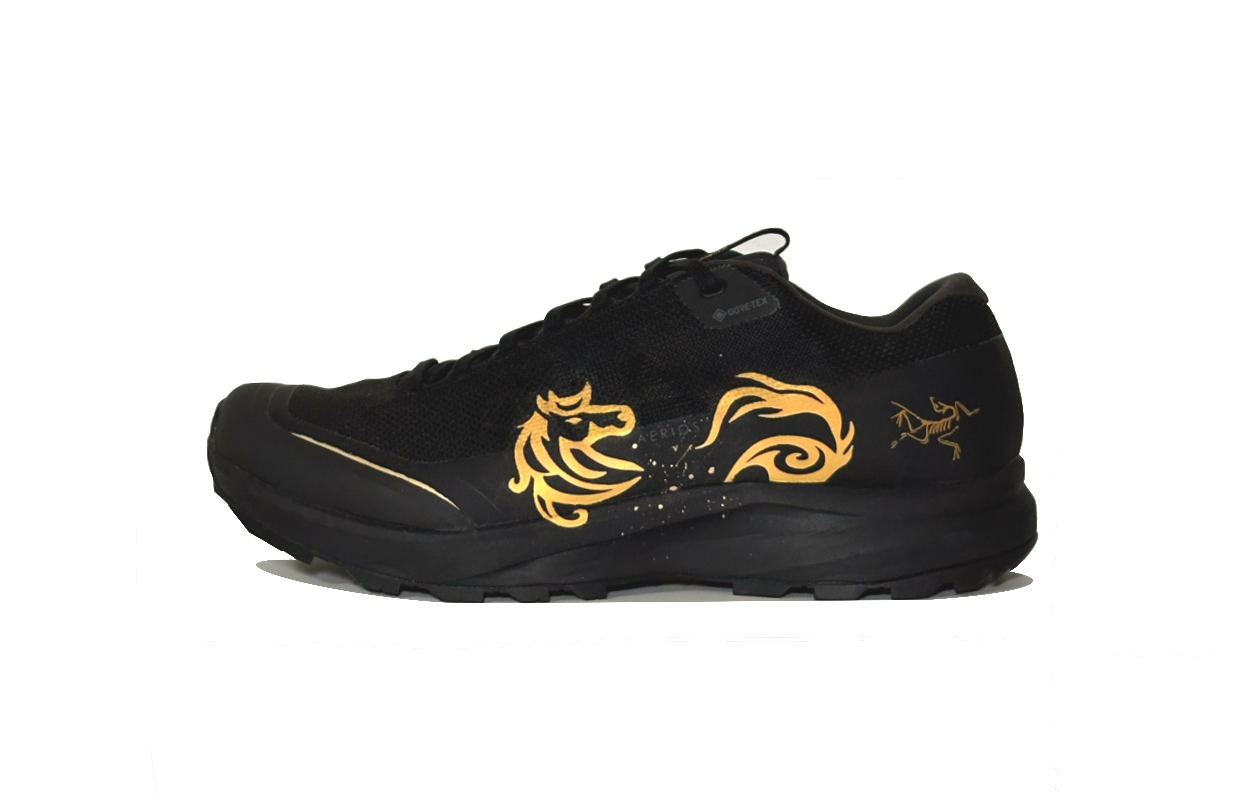 

Arcteryx Aerios FL устойчивые к истиранию дышащие низкие кроссовки для активного отдыха Unisex черные золотые