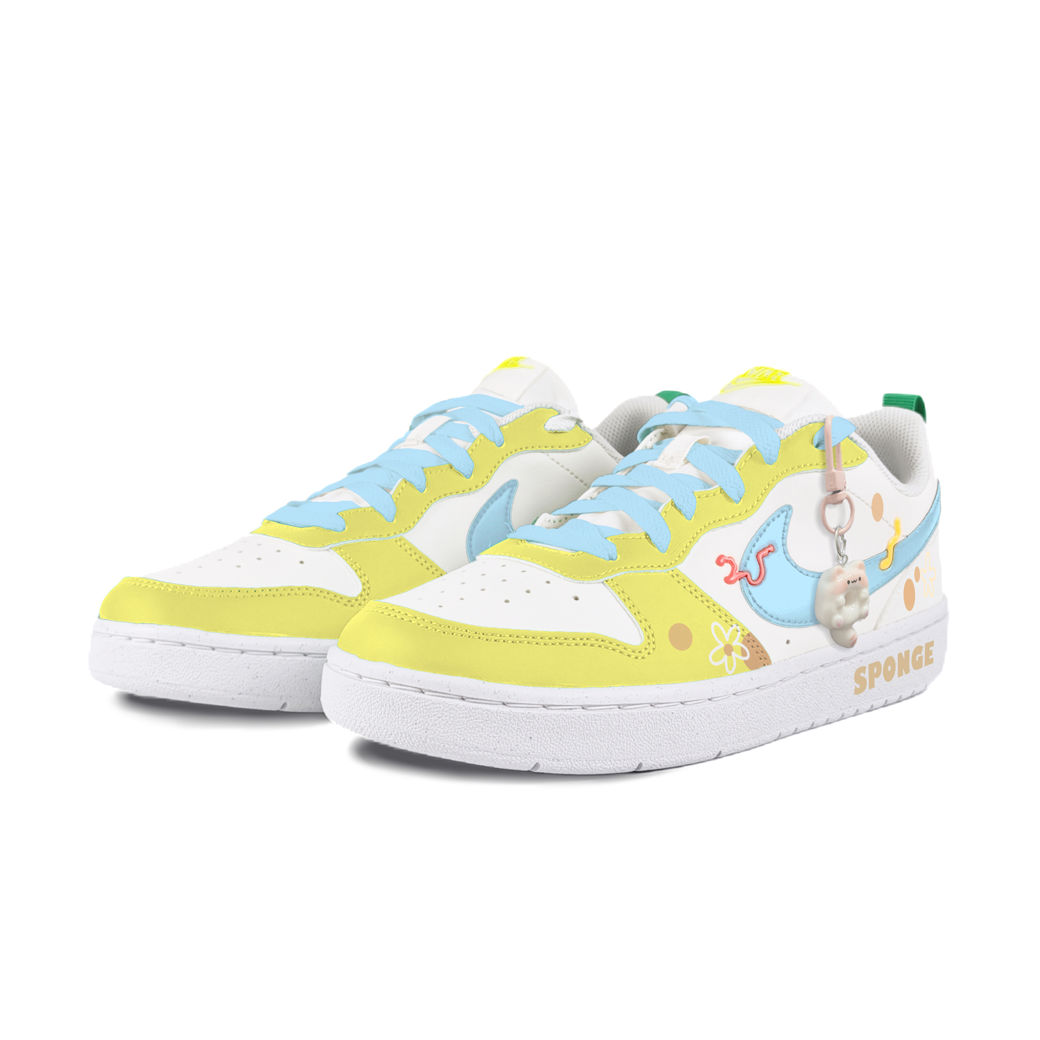 Кроссовки для скейтбординга Court Borough Yellow Blue Seaweed Anti Slip Wear Resistant низкие детские для подростков Nike, белый — фото 4