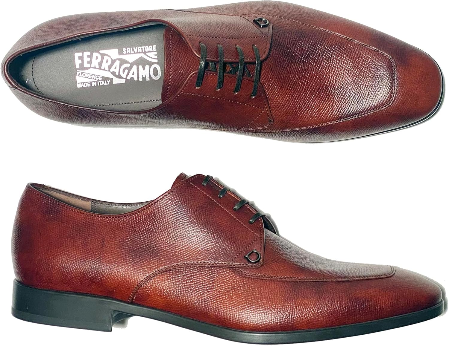 Мужские классические туфли на шнуровке Ferragamo Tristano Leather Gancini Oxford Mogensen (коричневые) (Salvatore) — фото 2