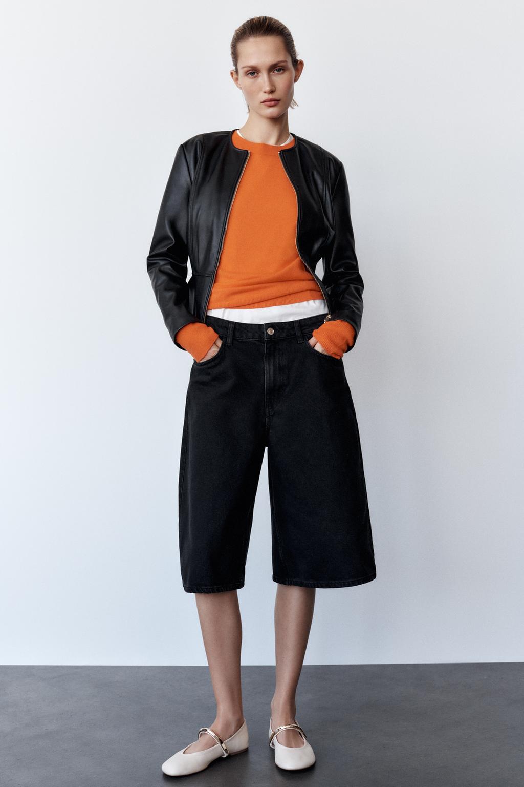 

Куртка с баской из искусственной кожи ZARA, черный