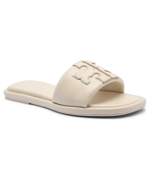 Тапочки кожаные Double T Sport Slide Tory Burch, белый