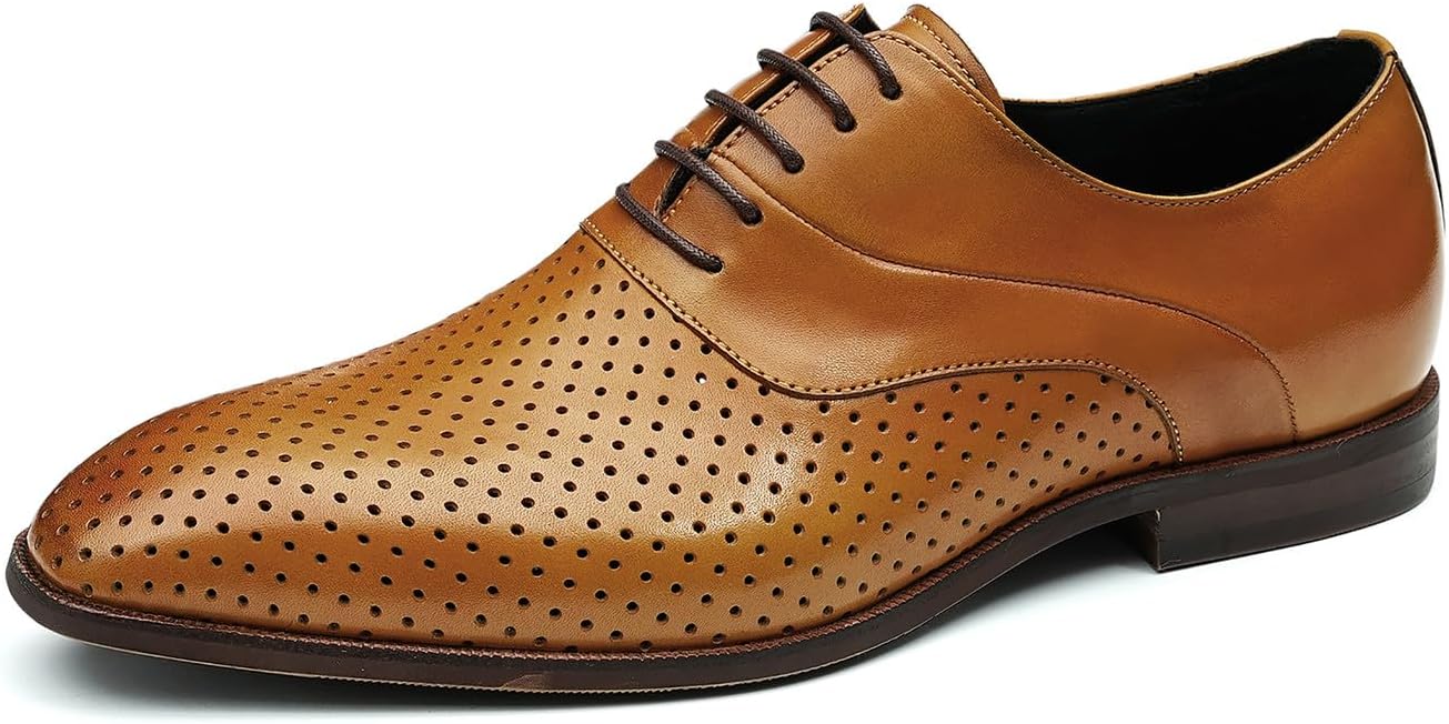 

Мужские туфли Santimon, стильные оксфорды на лето из кожи, модные деловые туфли для выпускного, свадьбы, туфли с крылом, повседневные скелетные туфли для мужчин, Tan