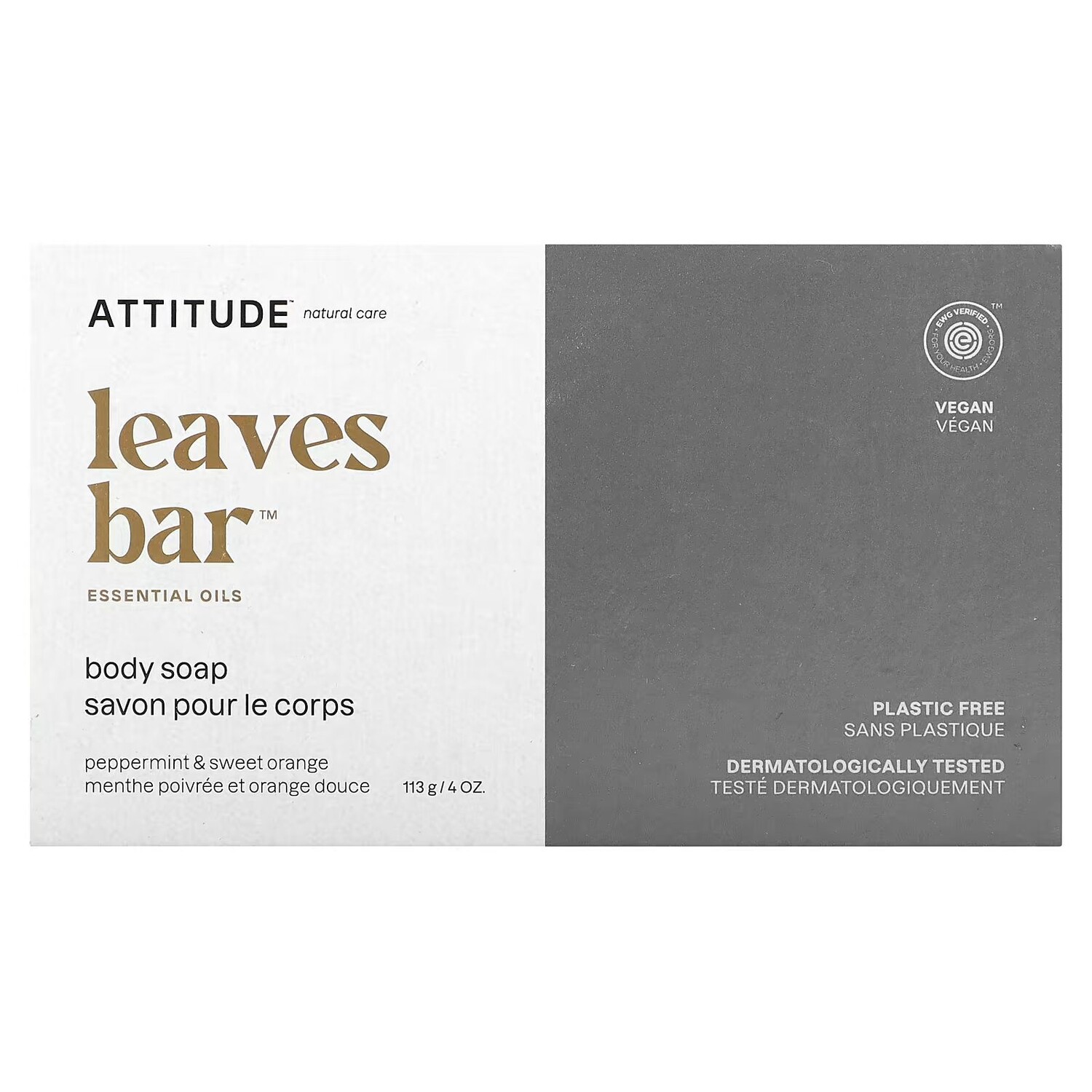 

Leaves Bar, Мыло для тела, мята перечная и сладкий апельсин, 4 унции (113 г) Attitude