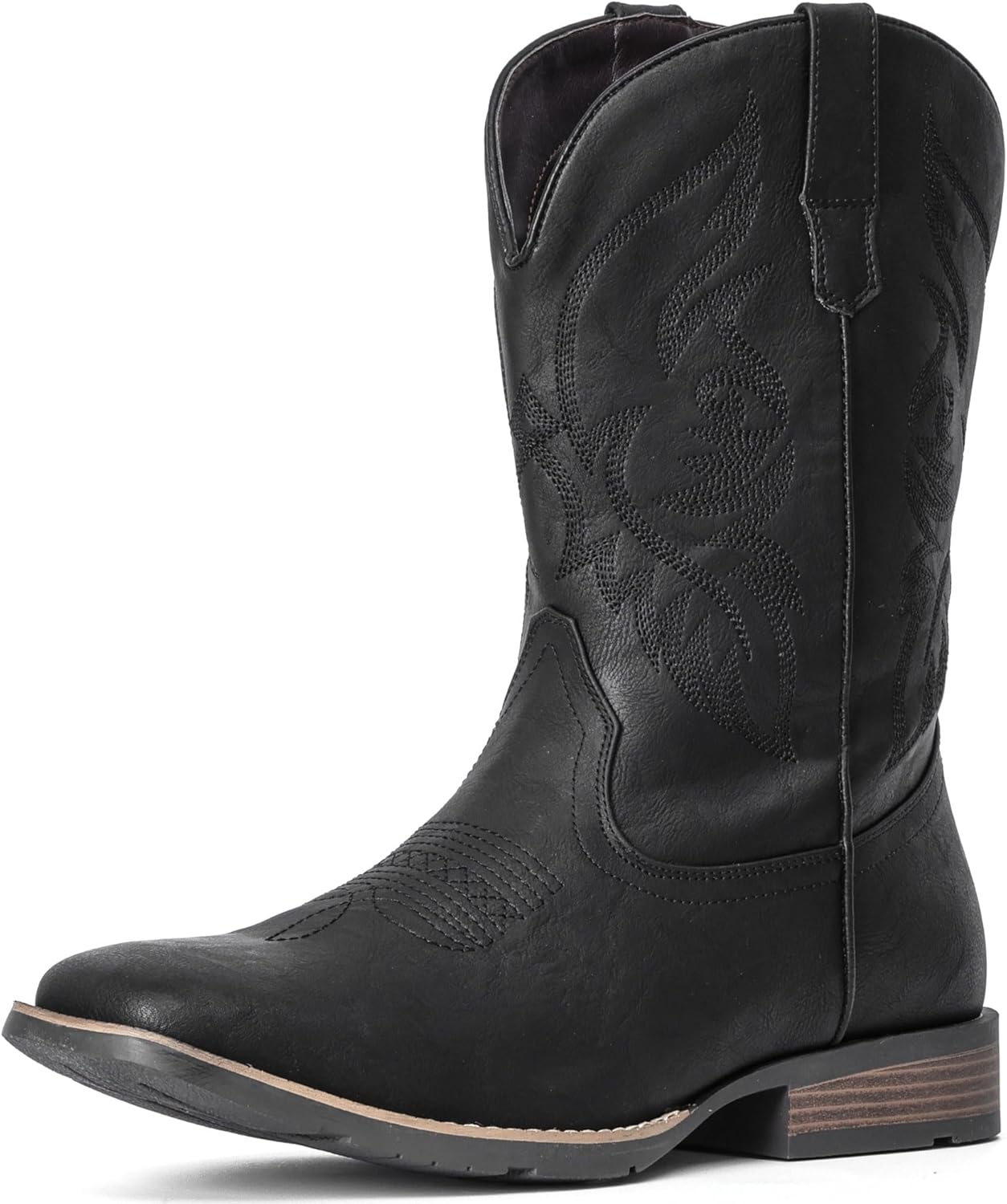 

Мужские ковбойские сапоги IUV с квадратным носком, вестерн-сапоги, прочные ретро-классические с вышивкой, на шнуровке, противоскользящие сельские сапоги, черный