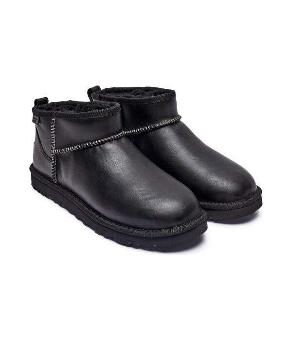 Угги мужские Ugg мини кожаные с добавлением шерсти, черный — фото 3