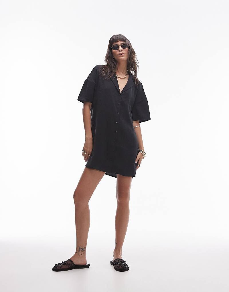 

Topshop – Черное платье-рубашка на пуговицах