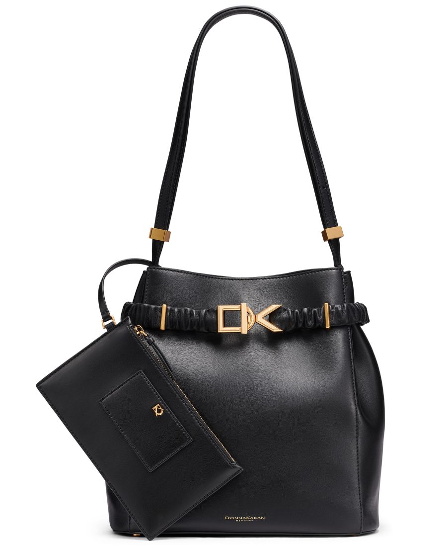 

Сумка-ведро в клетку среднего размера Donna Karan New York, Black/gold