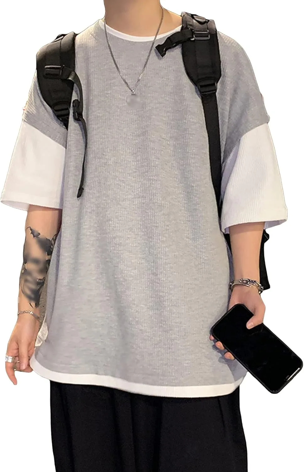 Мужская футболка с круглым вырезом и коротким рукавом Oversize Splicing Casual