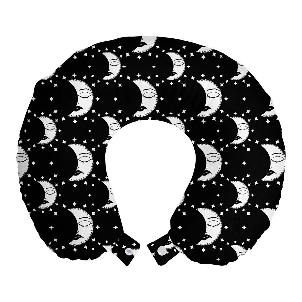 

ABAKUHAUS Подушка для путешествий Moon Rays, поддержка шеи, полумесяц с женским лицом, пенопластовый дорожный предмет для самолета и автомобиля, 30x30 см, угольно-серый белый