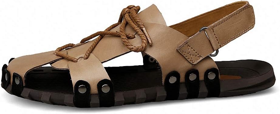 

Мужские сандалии HILIB с закрытым носком из кожи, для рыбалки, с регулируемыми ремешками, летние для активного отдыха, хаки