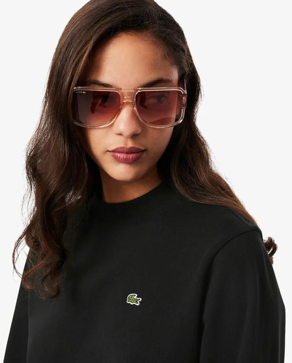 Женский свитшот Lacoste, круглый вырез, свободный крой, черный — фото 4