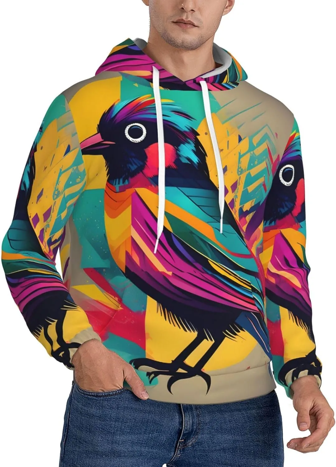

Толстовка с капюшоном BaerK для мужчин с ярким принтом птицы