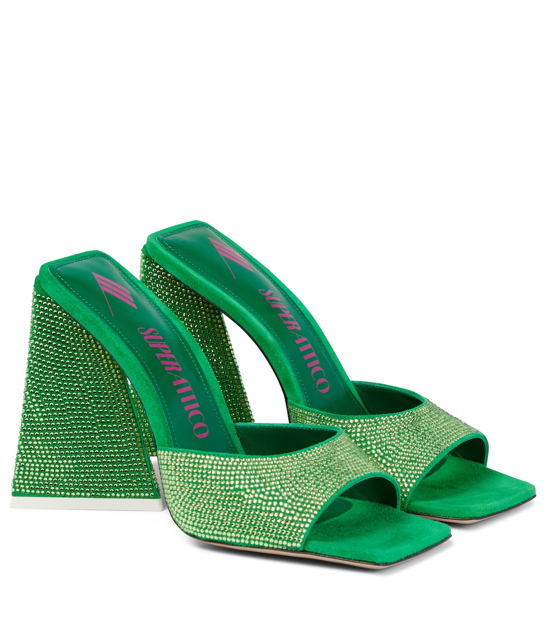 Босоножки из кожи и замши с декором Devon The Attico, Emerald