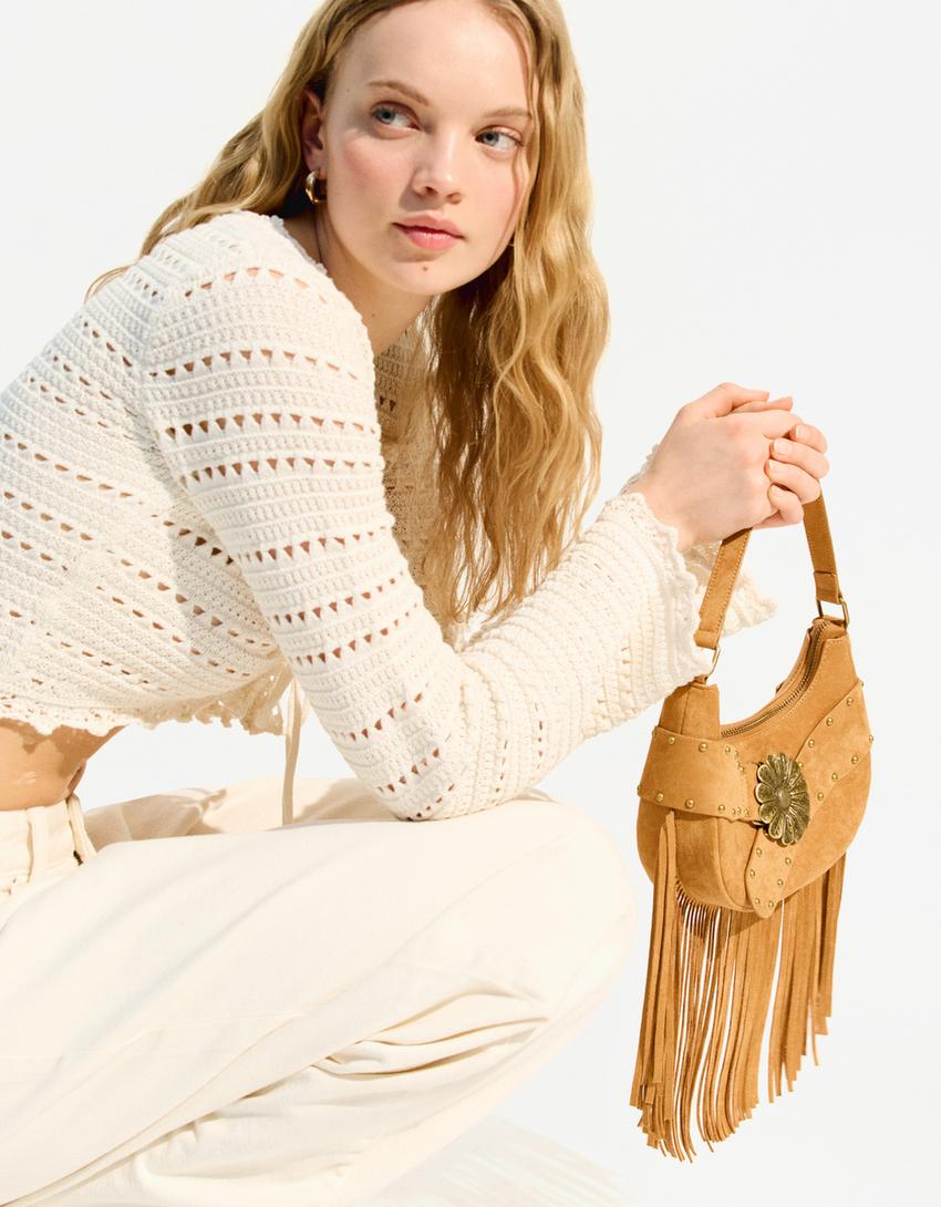 

Сумочка с кисточкой Bershka, бежевый