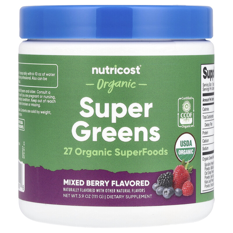 

Nutricost, Органическая суперзеленая, ягодное ассорти, 111 г (3,9 унции)