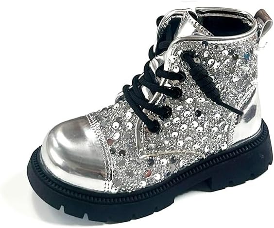 

Детские высокие ботинки Wooowyet для девочек, модные с блестками, боковой молнией и блестящими пайетками, Silver