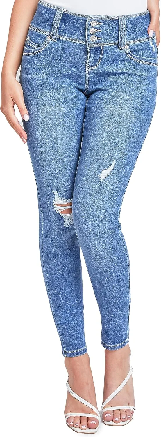 

YMI Women's Sustainable Wannabettabutt Mid Rise Skinny Jeans