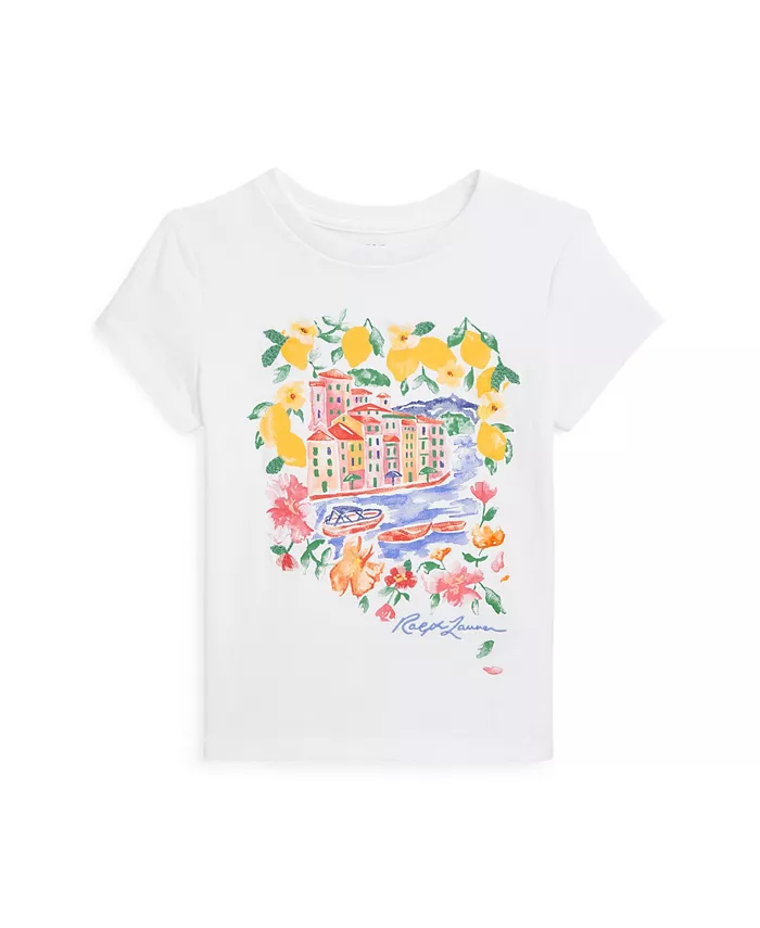

Футболка с принтом для девочек Toddler и Little Girls Jersey Polo Ralph Lauren, белый