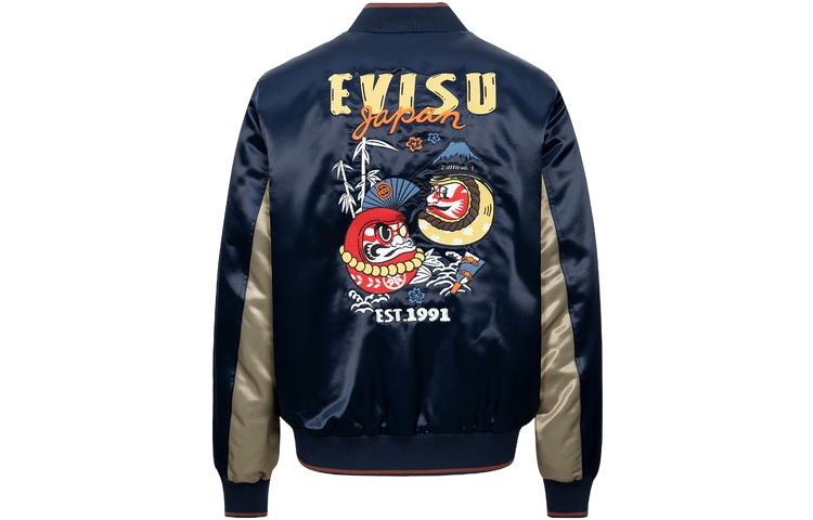 

Evisu Куртка мужская, черный, синие, бейсбольный воротник, средней толщины, другие