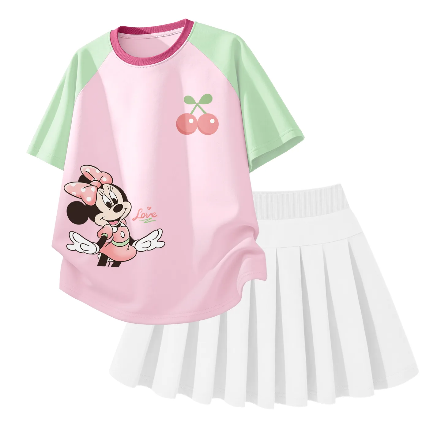 Детский комплект юбка Disney, Di Elegant Cherry K Green Pink+Solid Color White