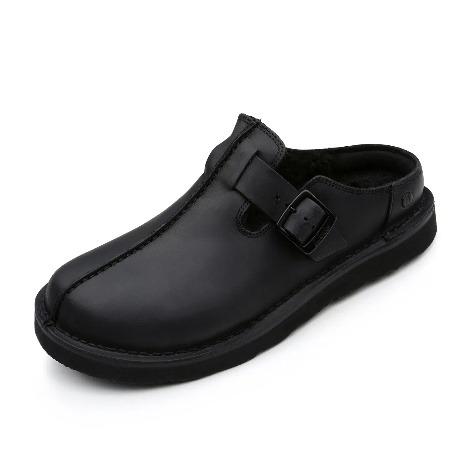 Мужские чёрные слайды-сабо с мехом от Clarks