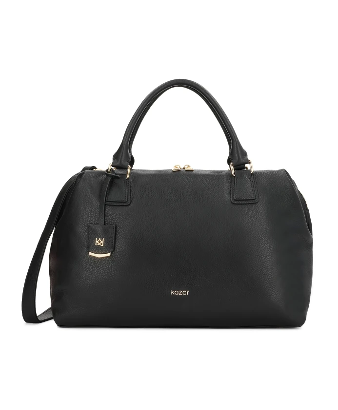 

Черная кожаная сумка с кольцом для ключей и съемным ремешком. Kazar, черный