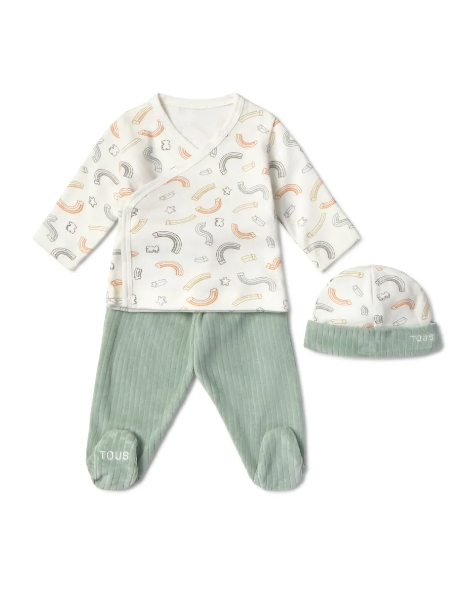 

Набор для новорожденного из хлопка с принтом и ребристой теплой распашонкой Tous, светло-зеленый