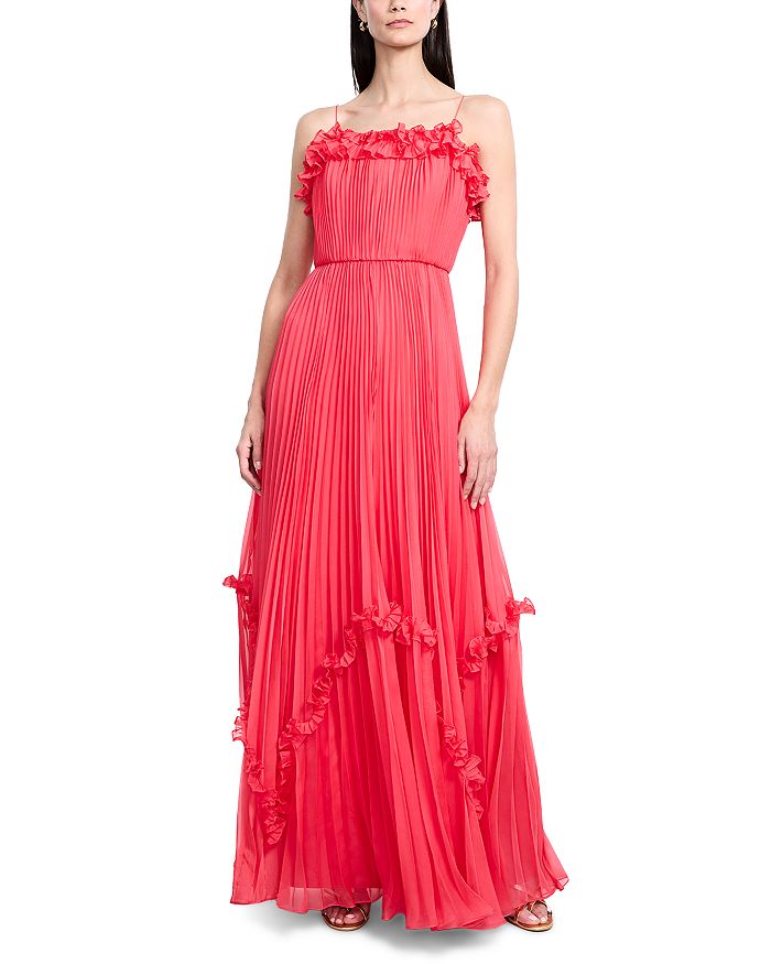 

Платье с рюшами и сборками BCBGMAXAZRIA, красный
