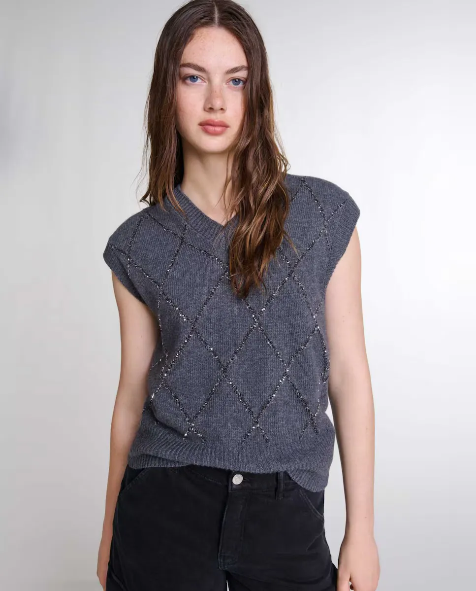 

Женский свитер без рукавов с пайетками Maje, серый