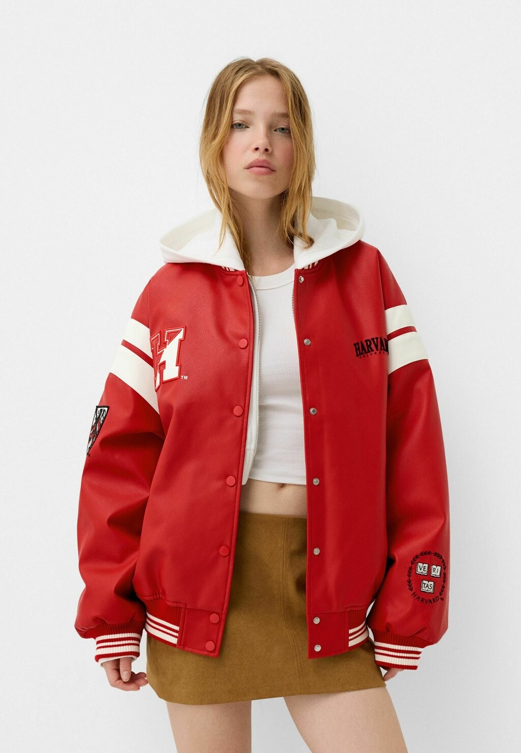 

Куртка из искусственной кожи VARSITY Bershka, красный