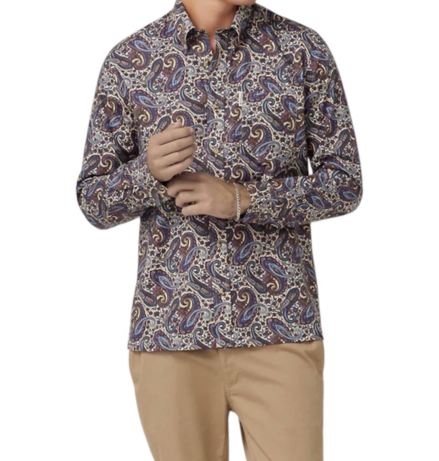 

Фирменная рубашка с длинным рукавом с узором пейсли в тумане Ben Sherman, цвет fog