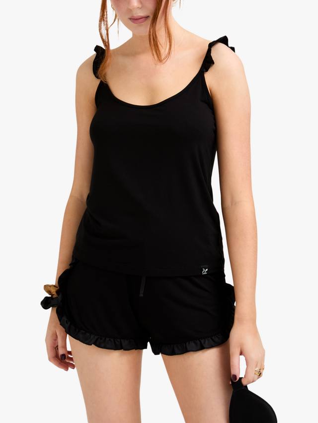 

Комплект пижамы с ками и шортами с бамбуковыми оборками Pretty You London, Black