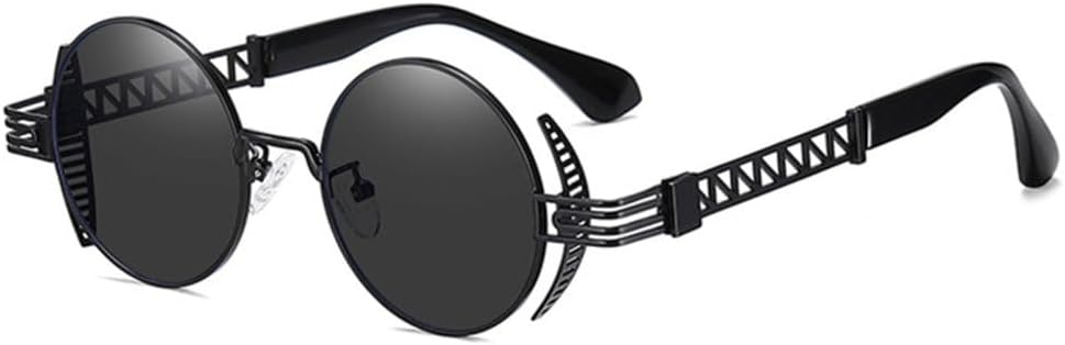 

Ретро круглые панк-солнцезащитные очки для женщин, модные, с прозрачными линзами, защита от УФ-излучения UV400, для мужчин, уникальные, с полой металлической оправой MUTYNE, Black Grey