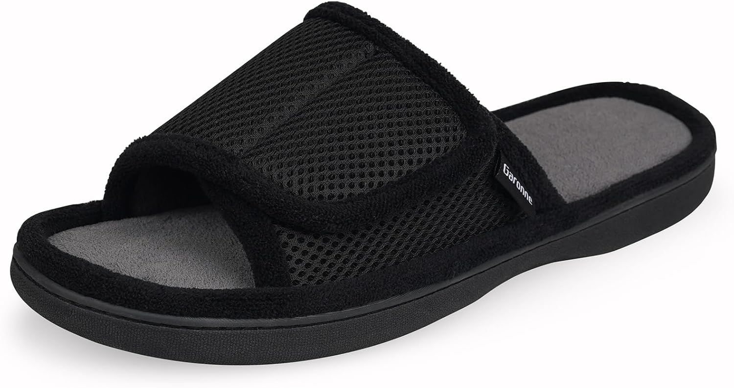 

Мужские регулируемые тапочки Garonne с открытым носком и эффектом памяти, летние домашние тапочки для мужчин, черный
