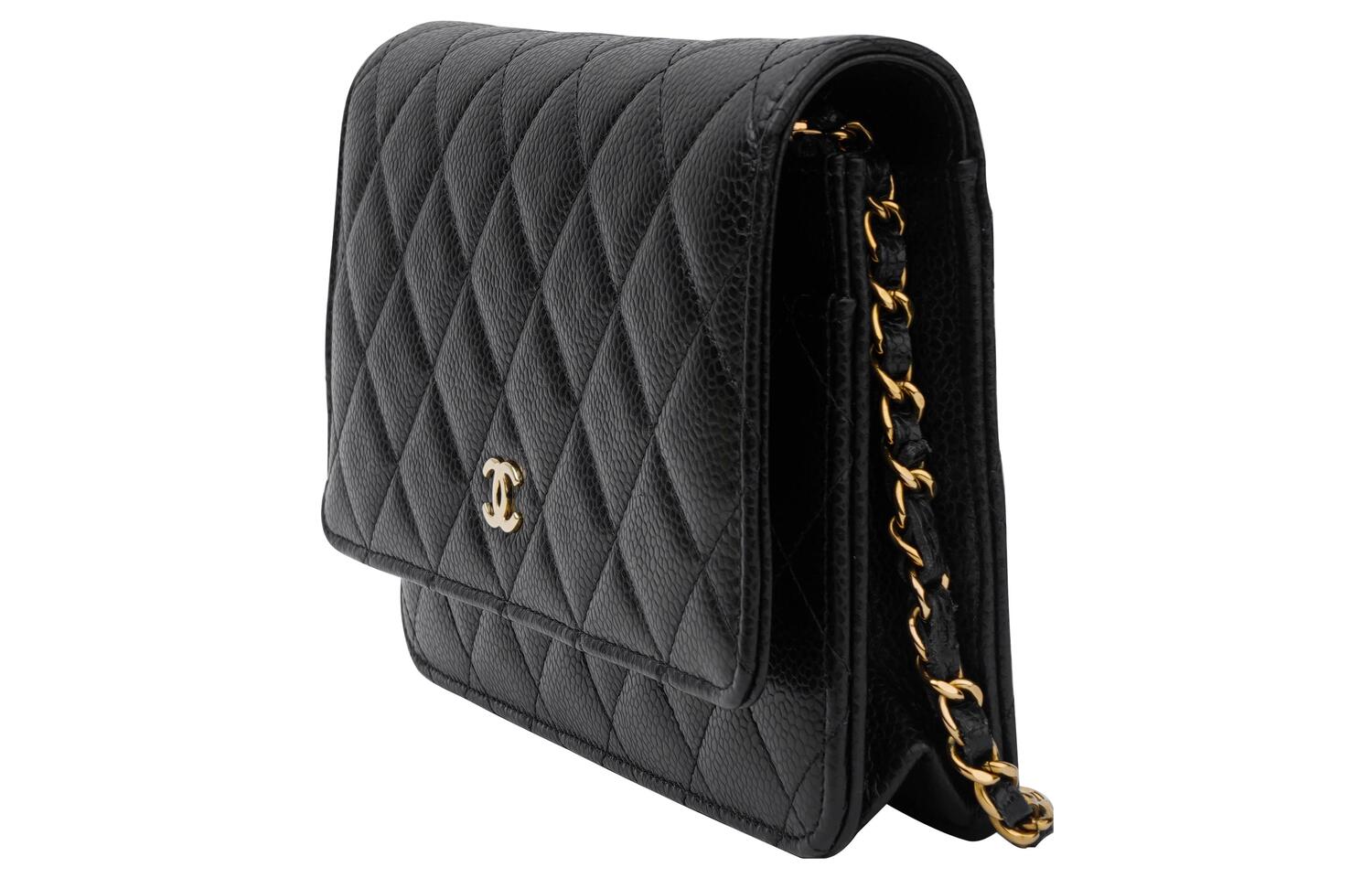 Кошелёк на цепочке Стеганый Кавиар Золотистый Чёрный CHANEL — фото 2