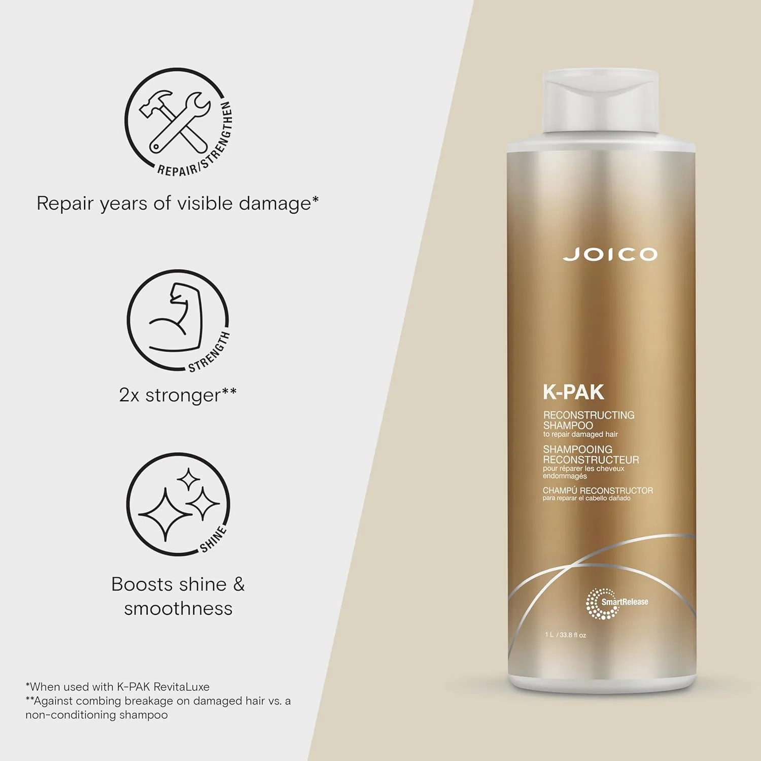 Joico K-PAK Daily Reconstructing шампунь и кондиционер для поврежденных волос, восстанавливает блеск, разглаживает и распутывает, устраняет статику, с кератином и экстрактом гуаявы — фото 3