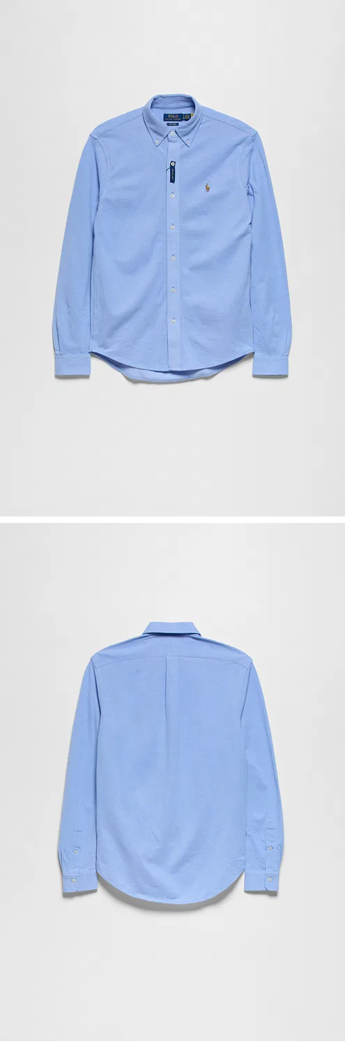 Женская вязаная оксфордская рубашка синего цвета от Polo Ralph Lauren — фото 3